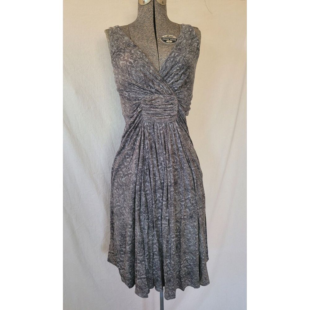 Samantha Sung Wool Silk Blend Gray Pattern Dress Slinky Midi Size Large